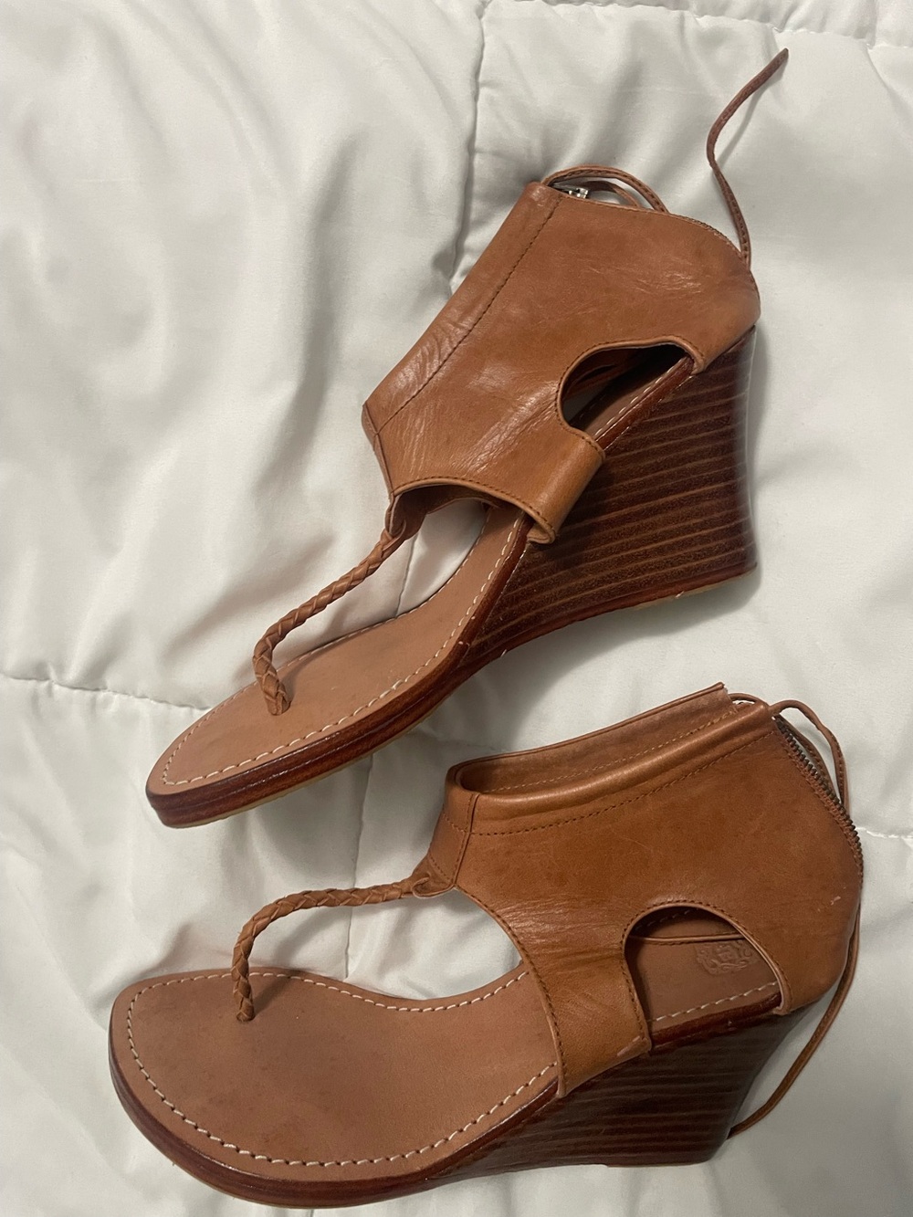 ELF Women's Tan Leather Wedge Sandals boho style